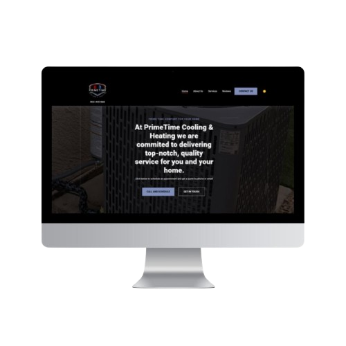 Computer display of the PrimeTime Cooling & Heating website homepage